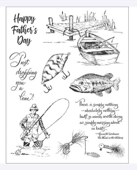 Limited Edition - Gone Fishing - Red Rubber Stamp Set by Impression Obsession - MAY 2023