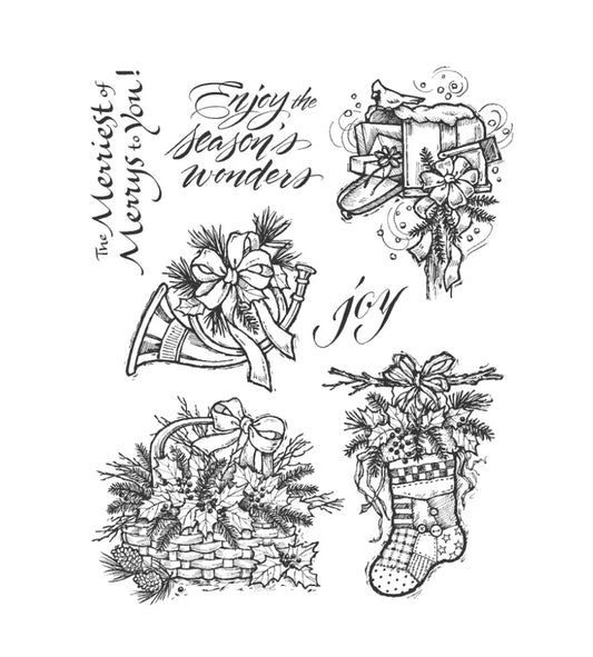 Limited Edition Christmas Season's Wonders - Red Rubber Stamp Set by Impression Obsession - JULY 2023