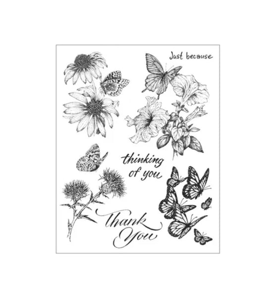 Limited Edition - Spring Flowers & Butterflies - Red Rubber Stamp Set by Impression Obsession - MARCH 2023